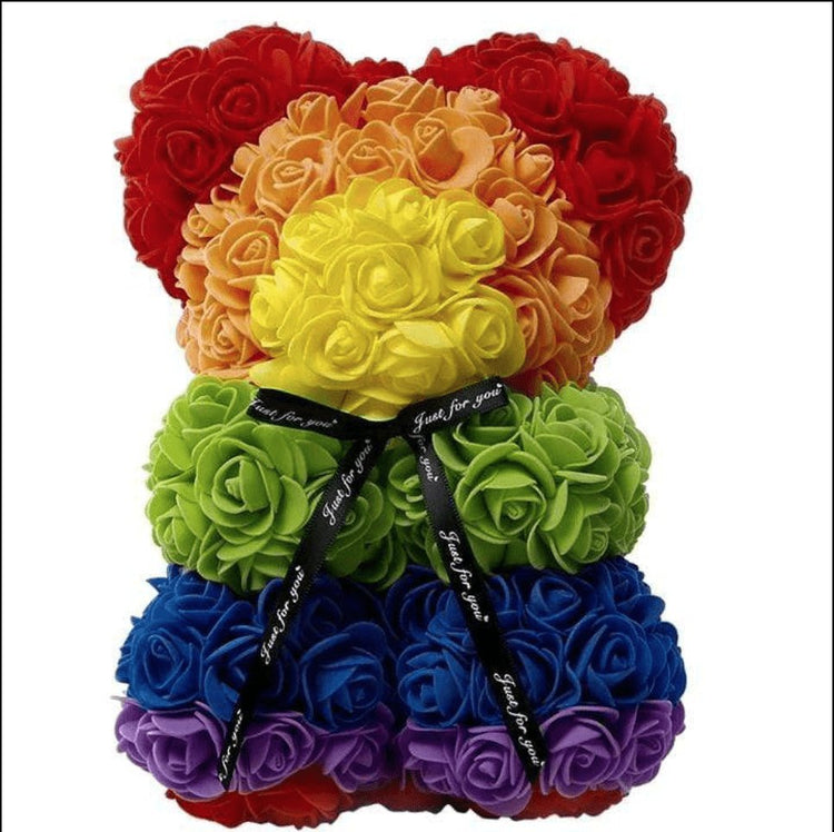 25cm Rose Bear with Gift Box - Everlasting Blooms Vic