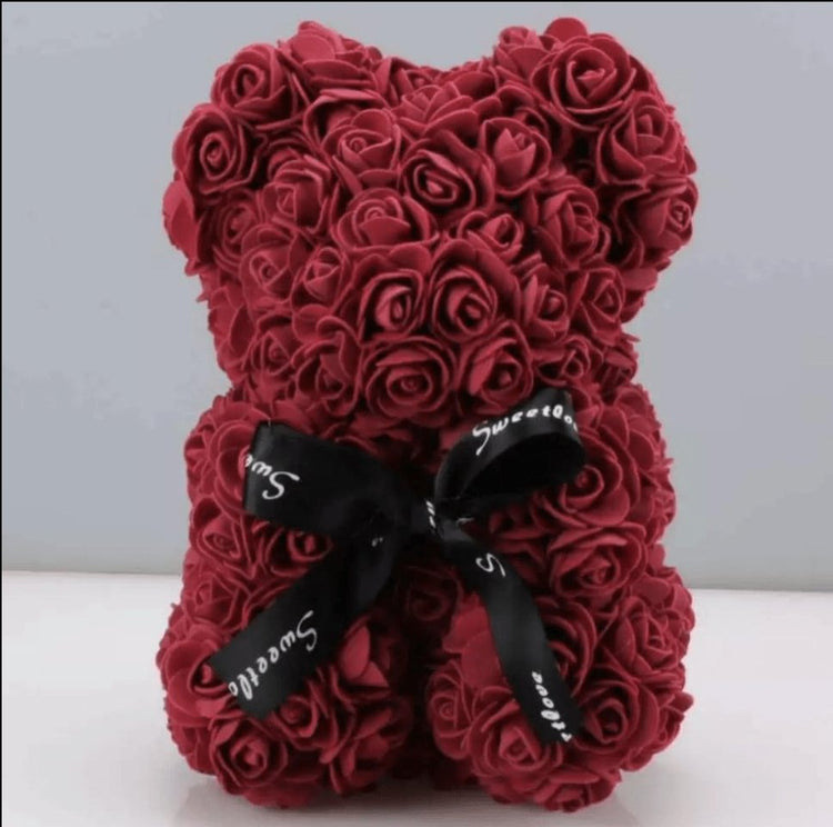 25cm Rose Bear with Gift Box - Everlasting Blooms Vic