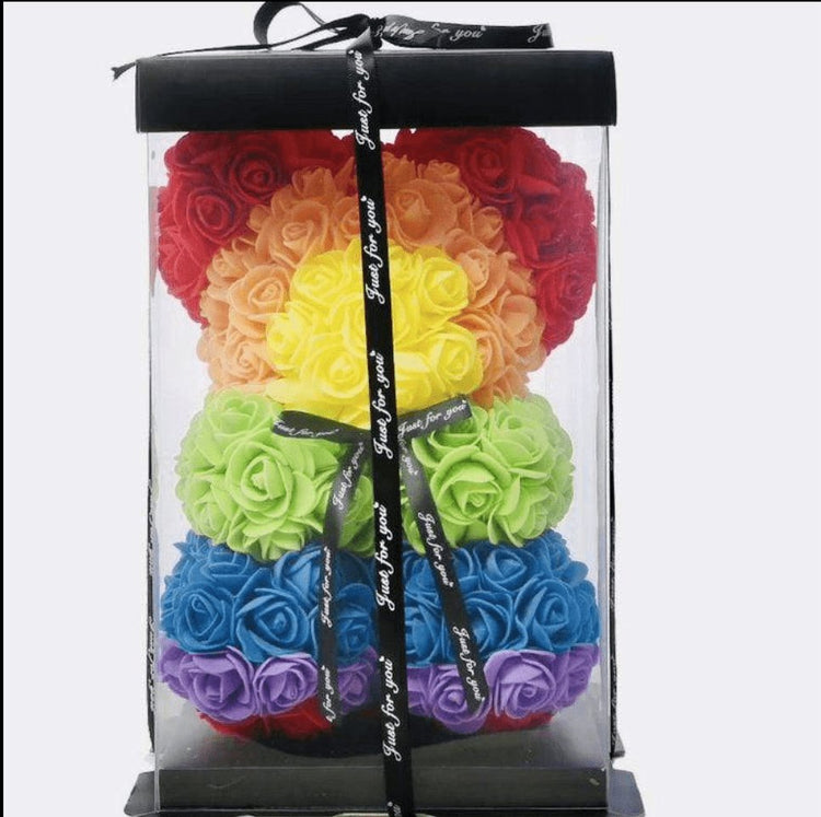 25cm Rose Bear with Gift Box - Everlasting Blooms Vic
