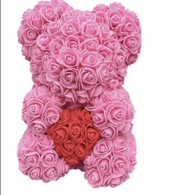 25cm Rose Bear with Gift Box - Everlasting Blooms Vic
