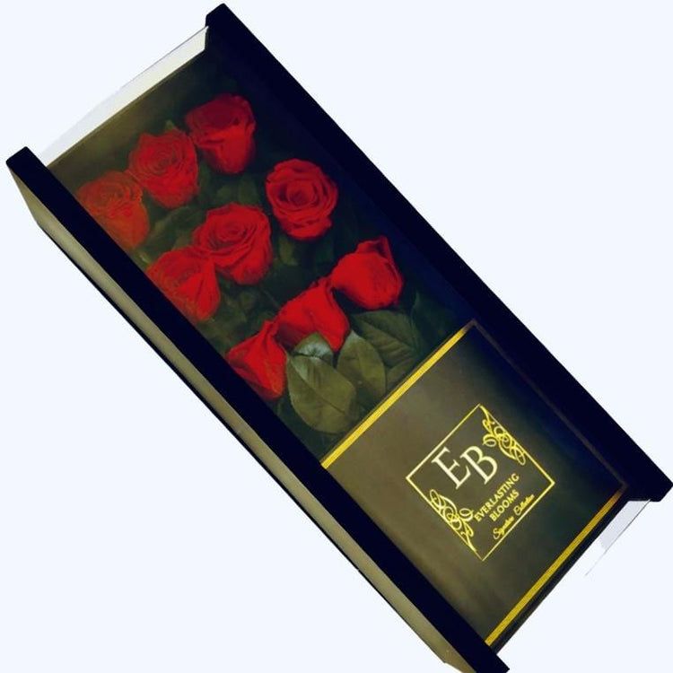 9 Everlasting Red Roses in Acrylic Gift Box - Everlasting Blooms Vic
