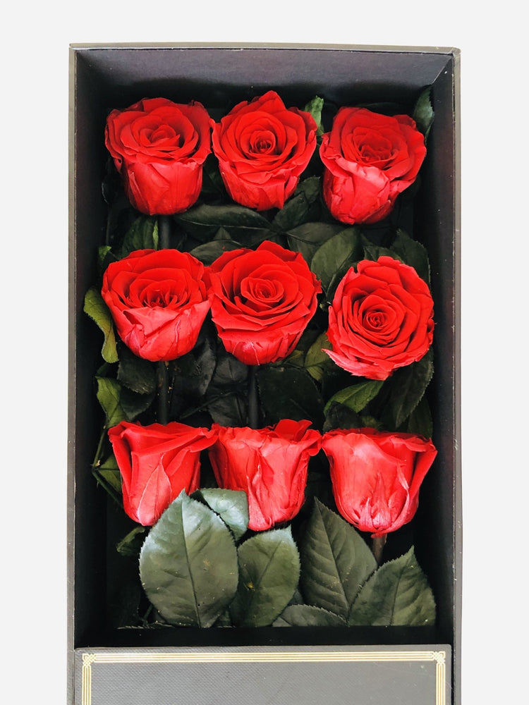 9 Everlasting Red Roses in Acrylic Gift Box - Everlasting Blooms Vic