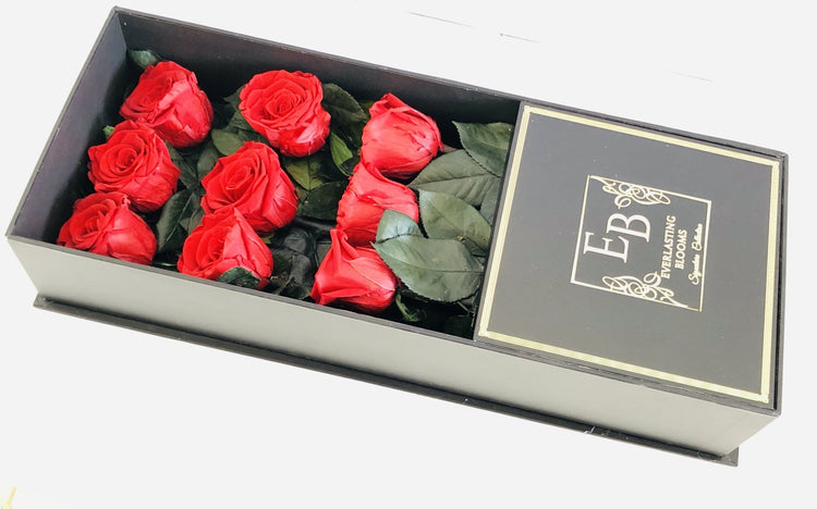 9 Everlasting Red Roses in Acrylic Gift Box - Everlasting Blooms Vic