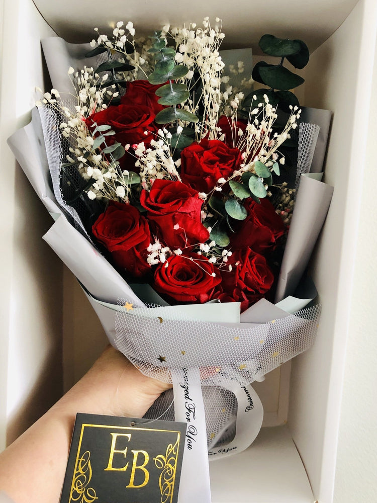 9 Red Kisses Floral Bouquet - Everlasting Blooms Vic