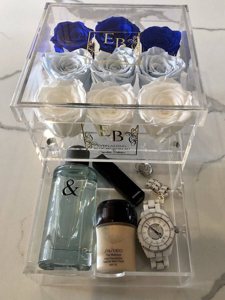9 Rose Acrylic Crystal Box Blue Ombre - Everlasting Blooms Vic