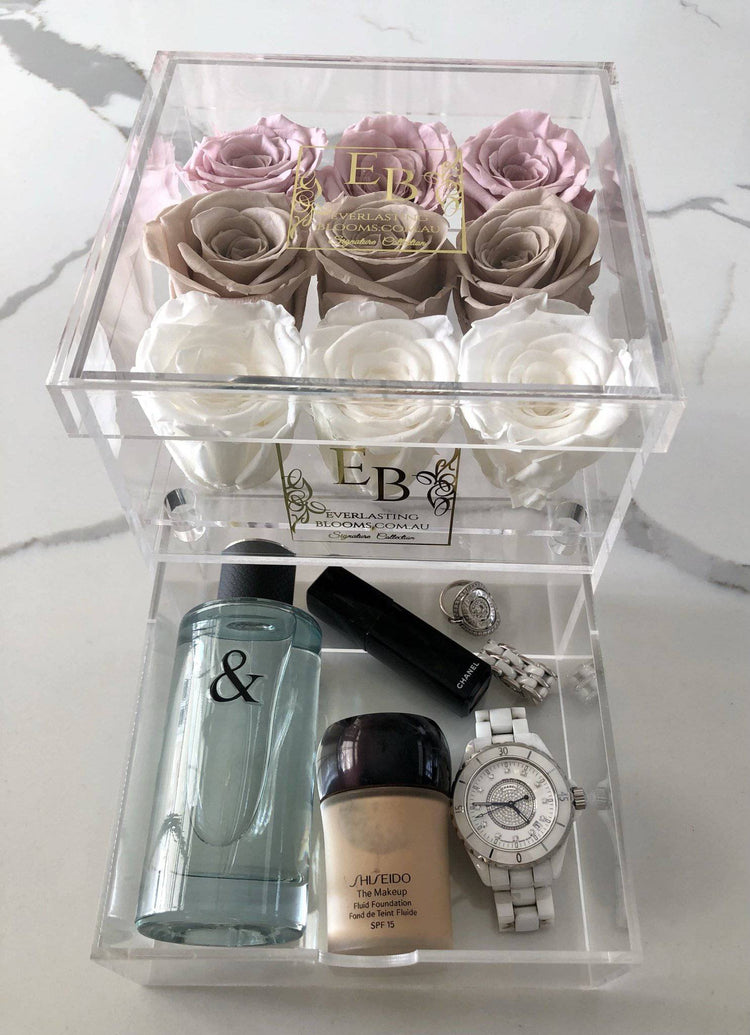 9 Rose Acrylic Crystal Box Nude Ombre - Everlasting Blooms Vic