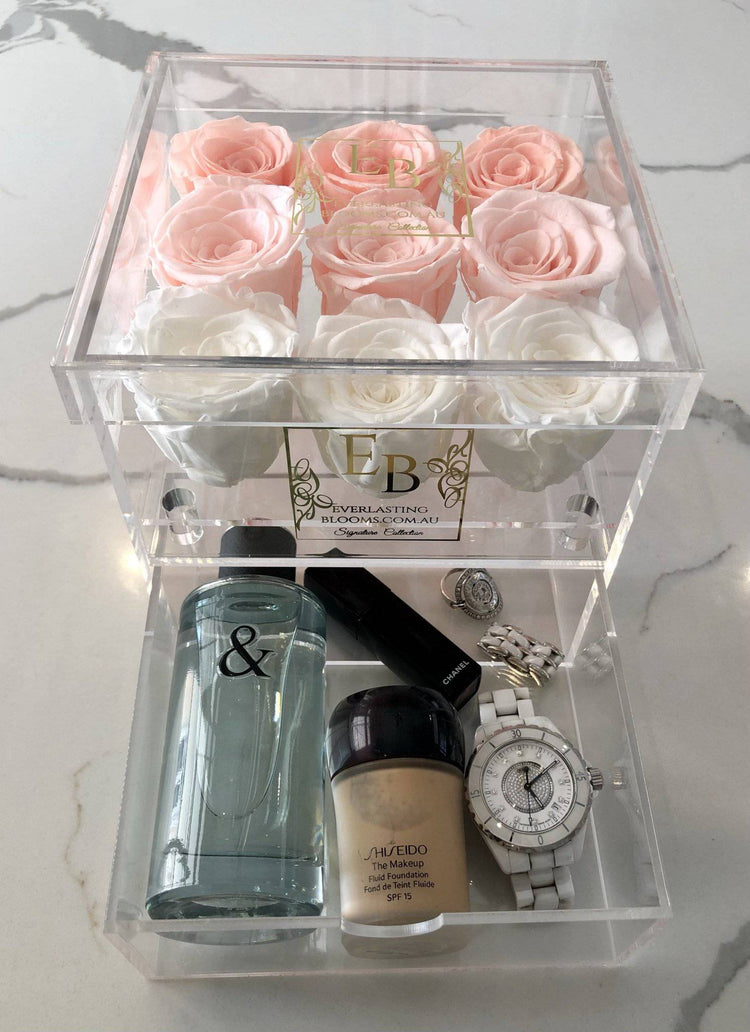 9 Rose Acrylic Crystal Box Peach Ombre - Everlasting Blooms Vic