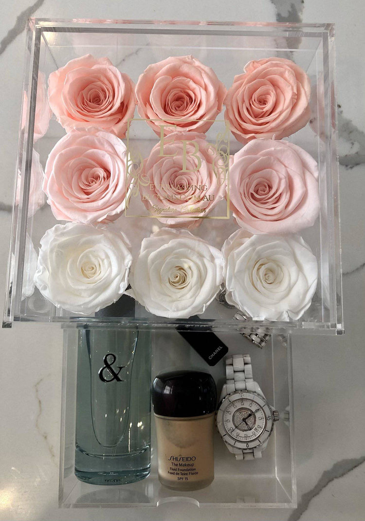 9 Rose Acrylic Crystal Box Peach Ombre - Everlasting Blooms Vic