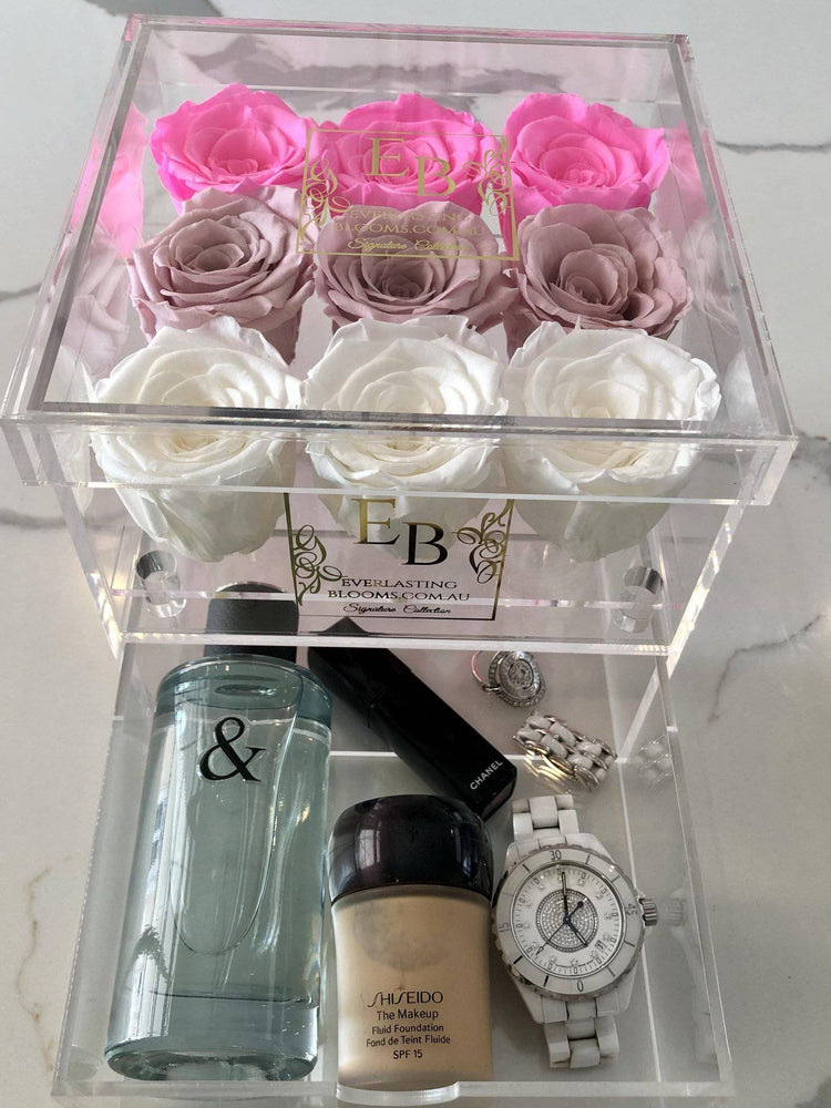 9 Rose Acrylic Crystal Box Pink Ombre - Everlasting Blooms Vic