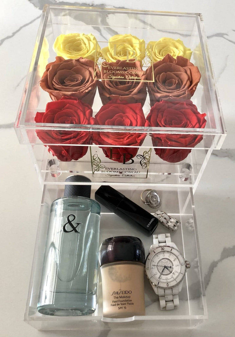 9 Rose Acrylic Crystal Box Spring Ombre - Everlasting Blooms Vic