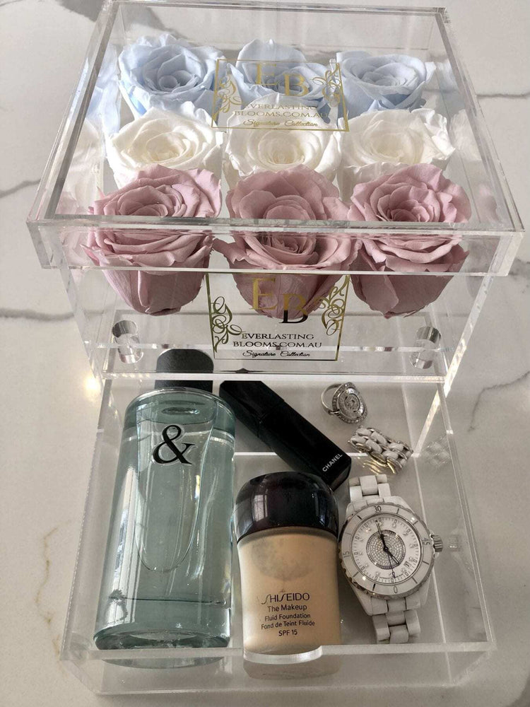 9 Rose Acrylic Crystal Box Sweet Hues - Everlasting Blooms Vic