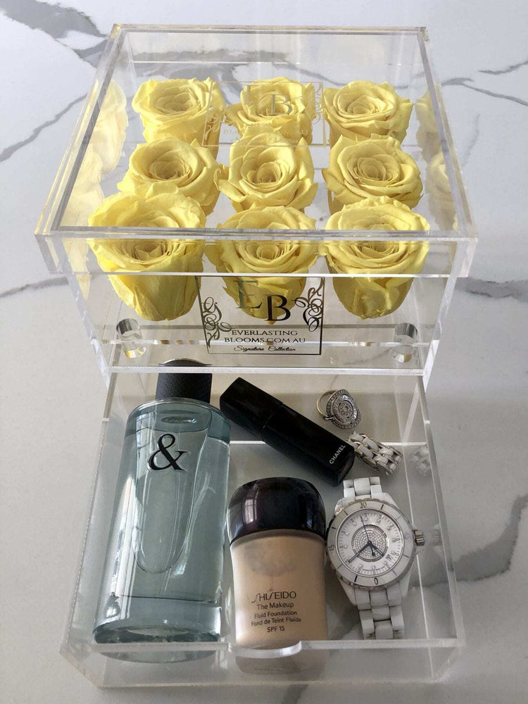 9 Rose Acrylic Crystal Box Yellow - Everlasting Blooms Vic