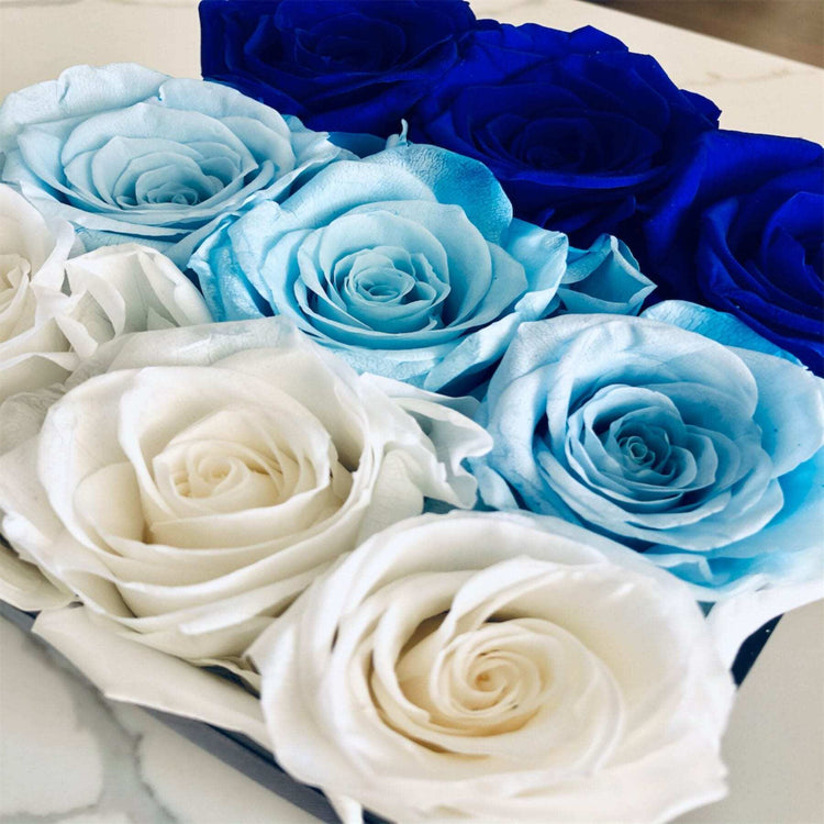 Blue Ombre Square Rose Hat Box - Everlasting Blooms Vic