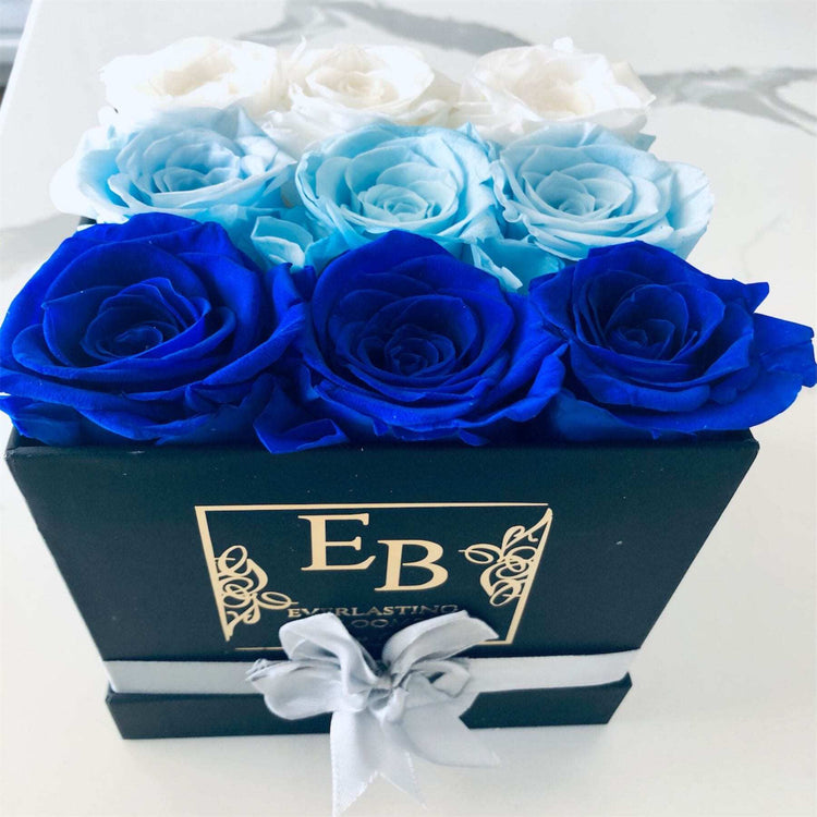 Blue Ombre Square Rose Hat Box - Everlasting Blooms Vic