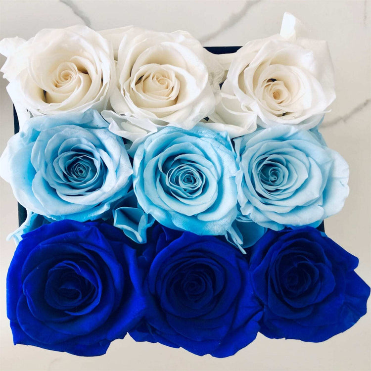 Blue Ombre Square Rose Hat Box - Everlasting Blooms Vic