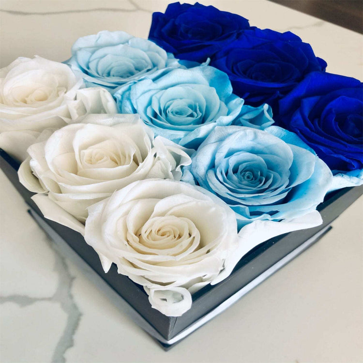 Blue Ombre Square Rose Hat Box - Everlasting Blooms Vic