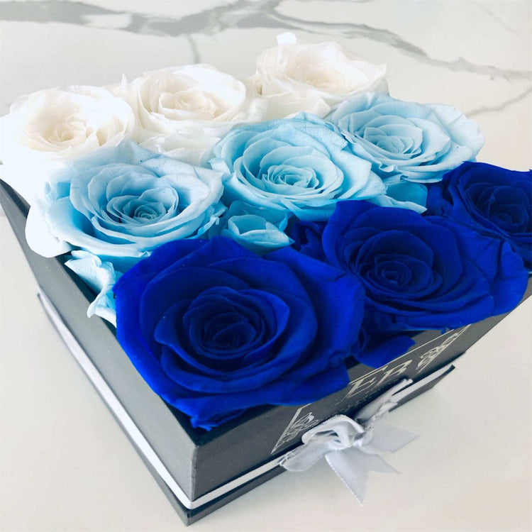 Blue Ombre Square Rose Hat Box - Everlasting Blooms Vic