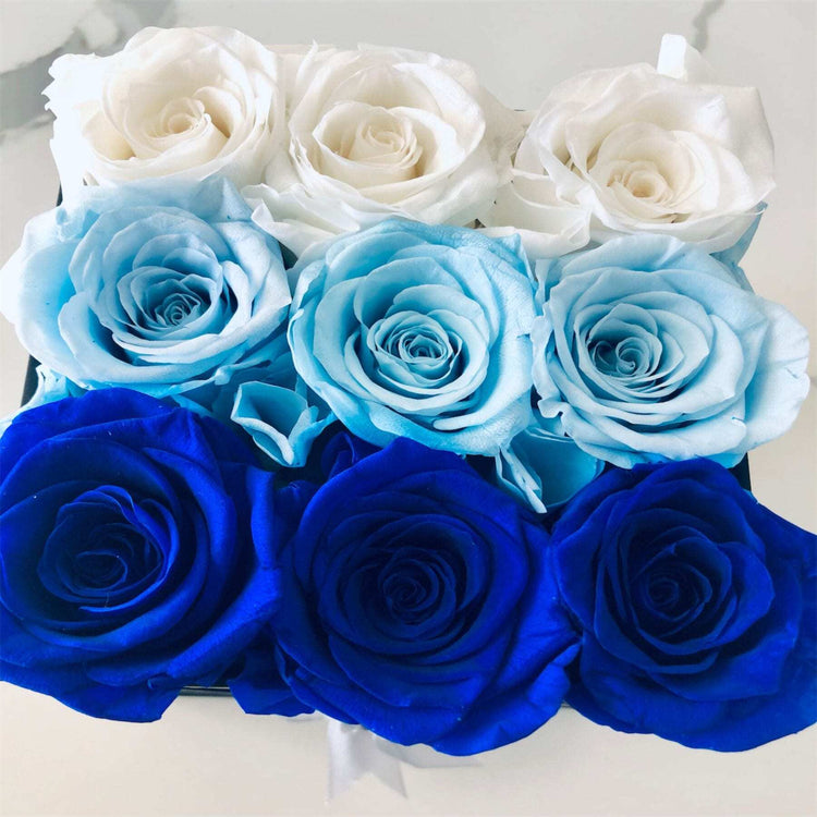 Blue Ombre Square Rose Hat Box - Everlasting Blooms Vic
