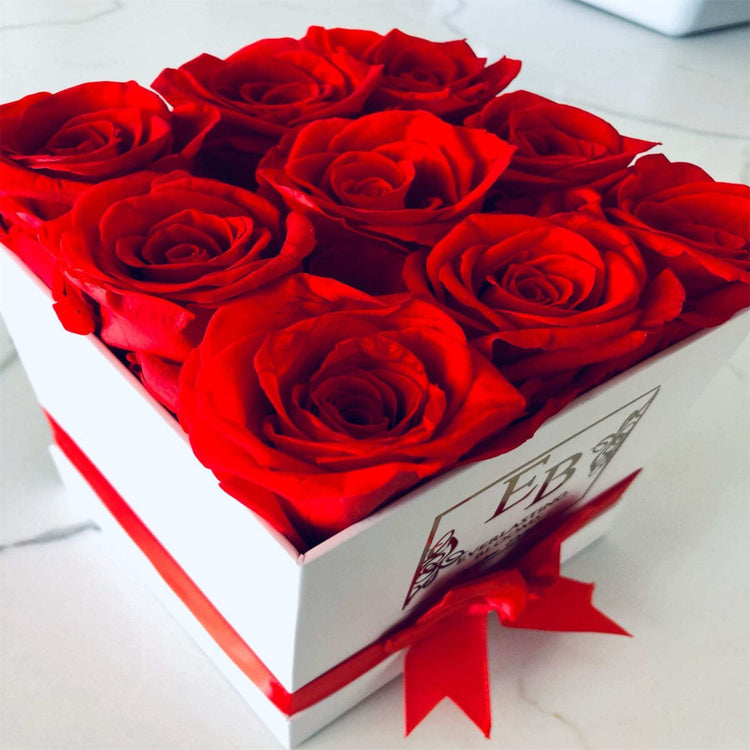 Everlasting Blooms Red Square Rose Hat Box - Everlasting Blooms Vic