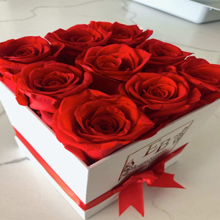 Everlasting Blooms Red Square Rose Hat Box - Everlasting Blooms Vic