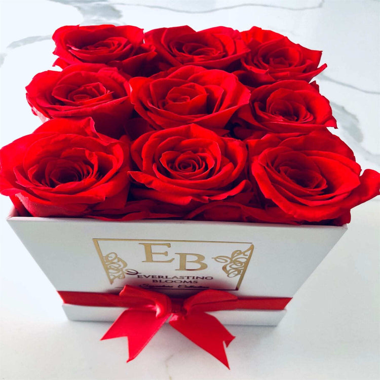 Everlasting Blooms Red Square Rose Hat Box - Everlasting Blooms Vic