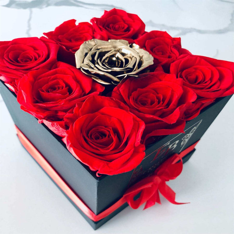 Flaming Gold Square Rose Box - Everlasting Blooms Vic