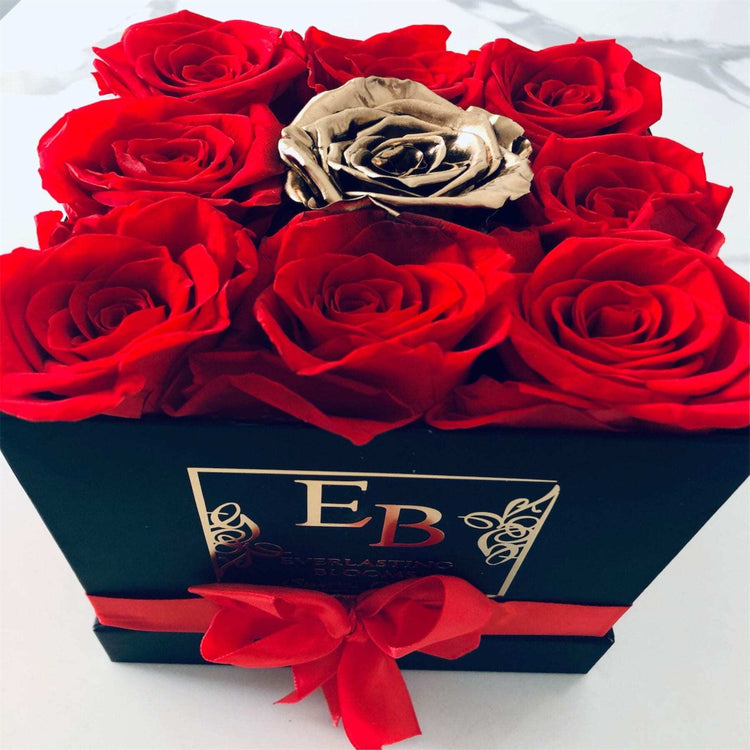 Flaming Gold Square Rose Box - Everlasting Blooms Vic