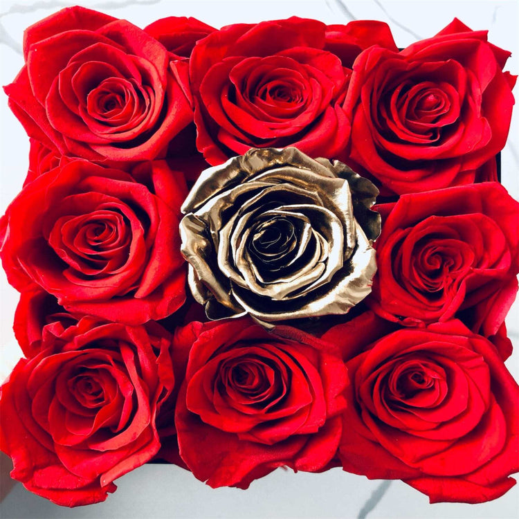 Flaming Gold Square Rose Box - Everlasting Blooms Vic