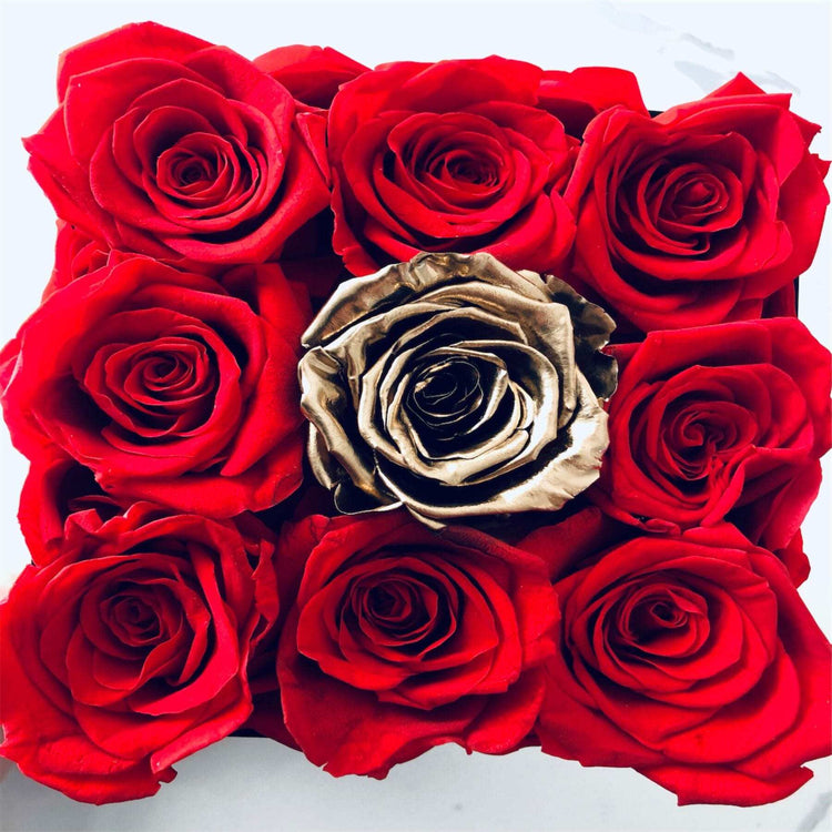 Flaming Gold Square Rose Box - Everlasting Blooms Vic
