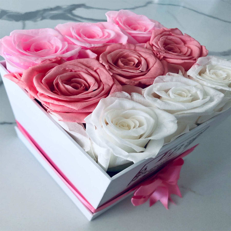 Pink Ombre Rose Square Hat Box.