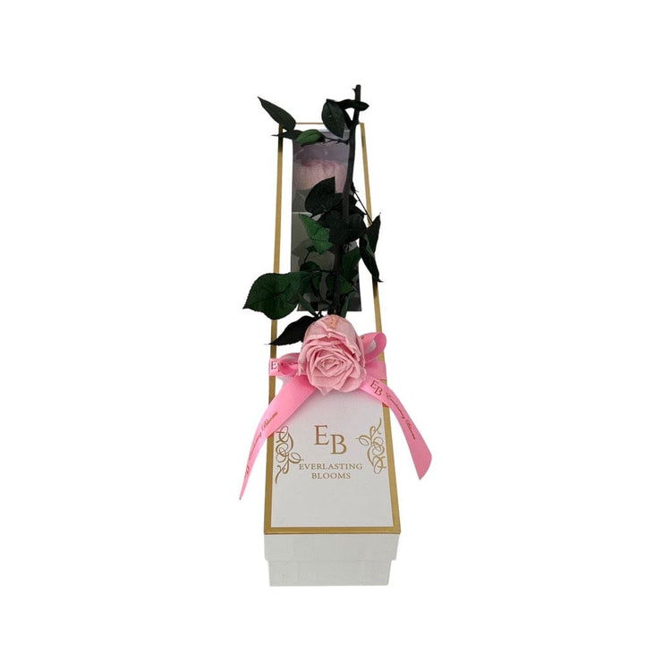 Long Stem rose with white hat box - Sweet Pink.