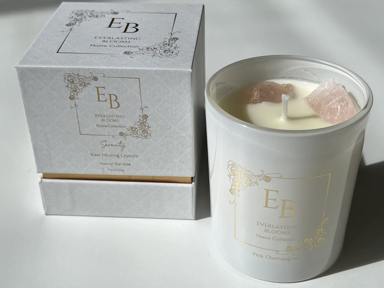 Rose Quartz Crystal Candles with Organic Essential Oils - Pink Champagne.