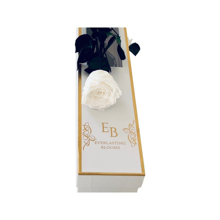Long Stem rose with white hat box - White.