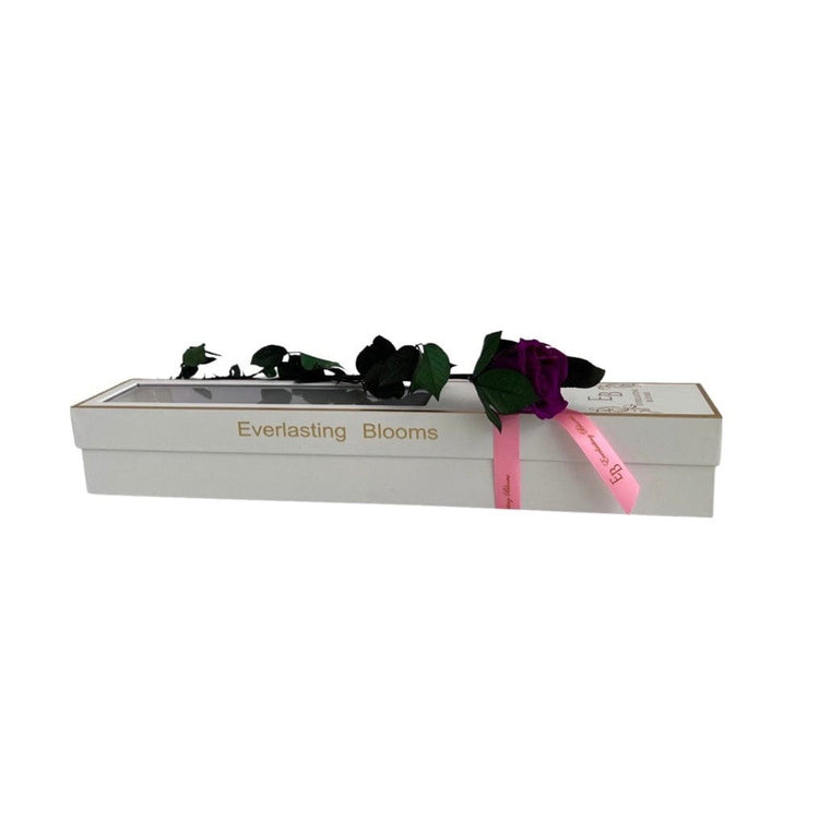 Long Stem rose with white hat box - Purple Queen.