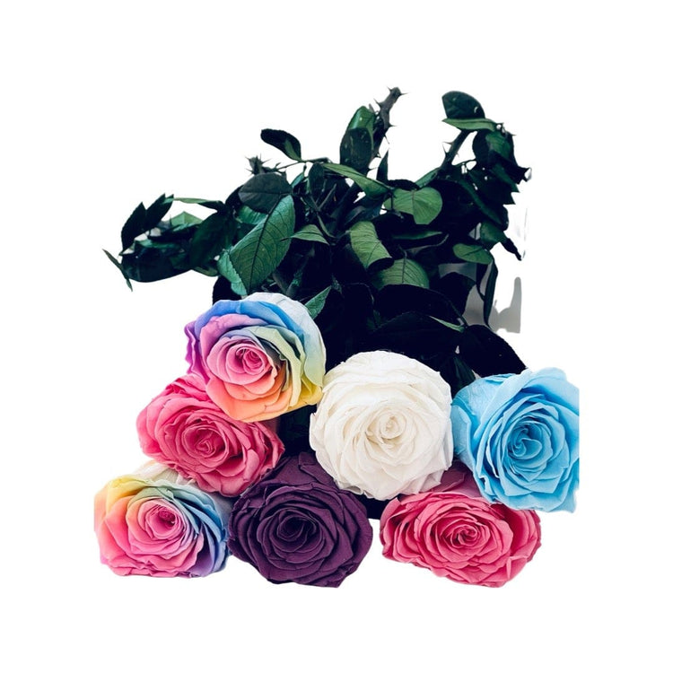 Long Stem rose with white hat box - Sky Blue.