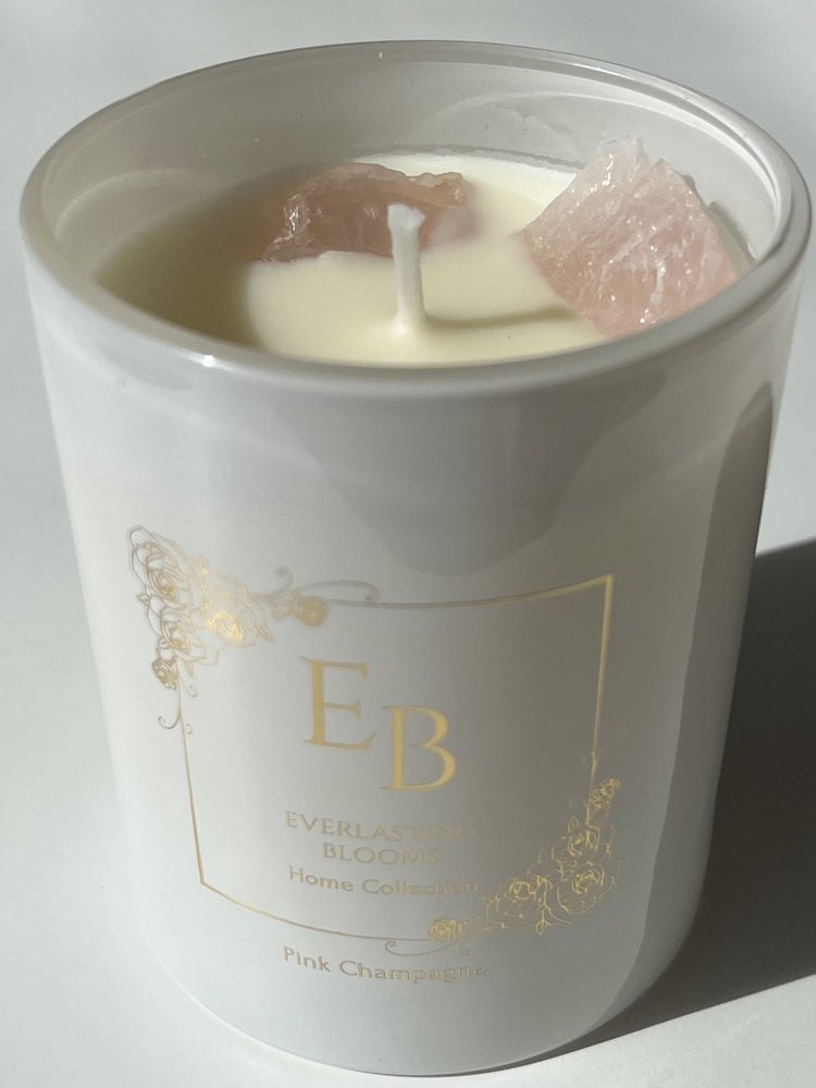 Rose Quartz Crystal Candles with Organic Essential Oils - Pink Champagne.