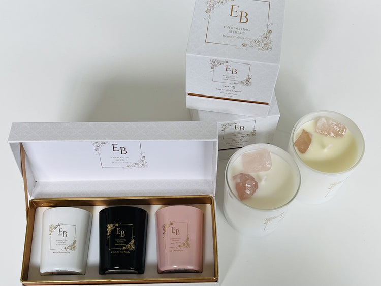 Rose Quartz Crystal Candles with Organic Essential Oils - Pink Champagne.