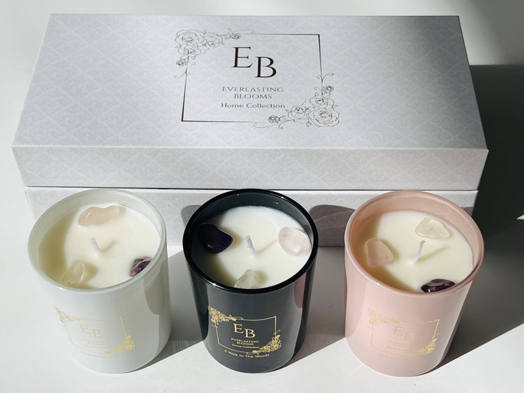 Crystal Quartz Candles with Essential Oils Gift Pack.