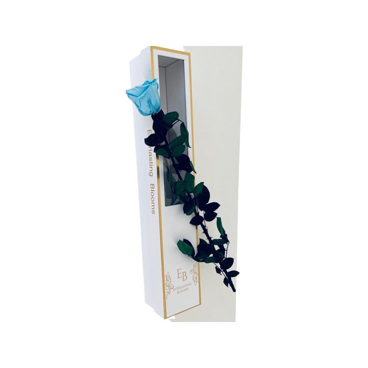 Long Stem rose with white hat box - Sky Blue.