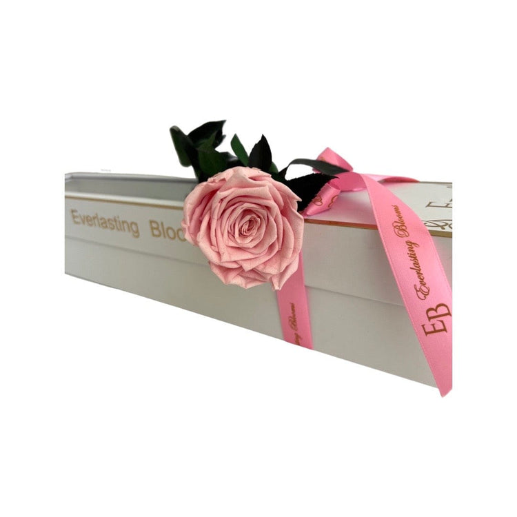 Long Stem rose with white hat box - Sweet Pink.