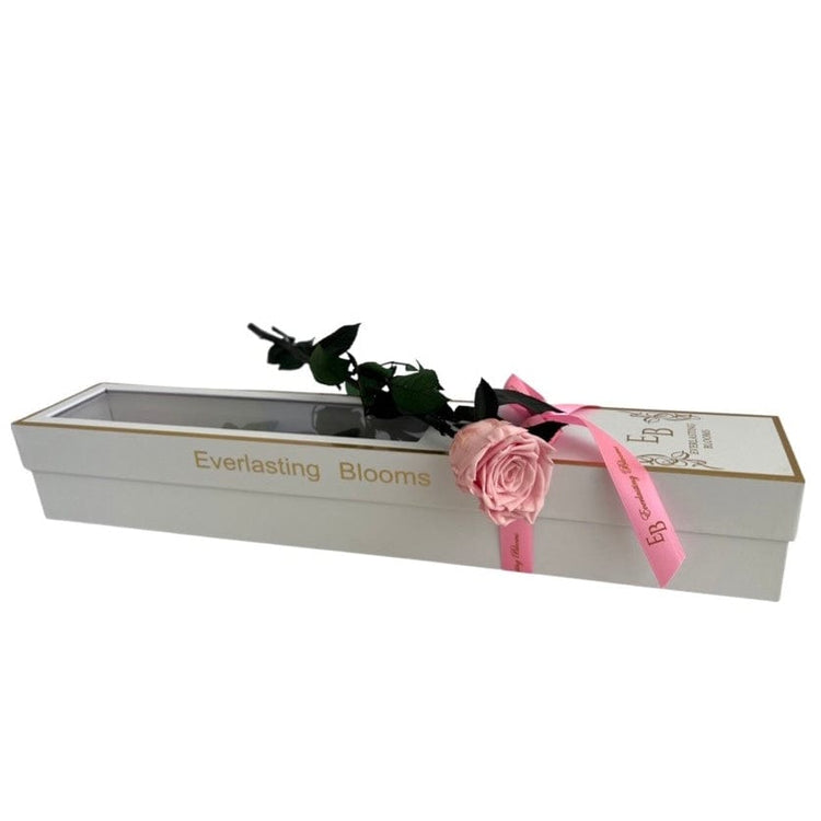Long Stem rose with white hat box - Sweet Pink.