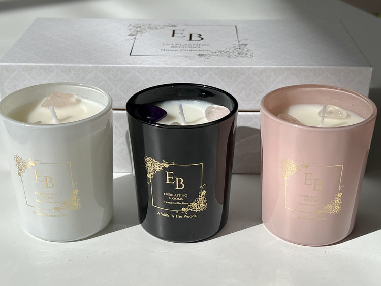 Crystal Quartz Candles with Essential Oils Gift Pack.