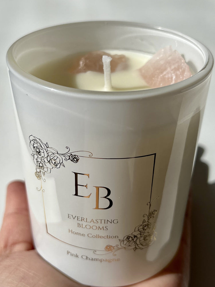 Rose Quartz Crystal Candles with Organic Essential Oils - Pink Champagne.