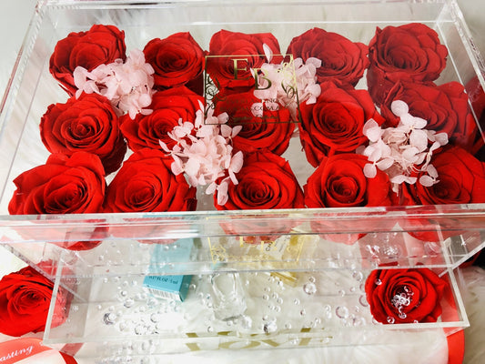Crystal Acrylic Collection - 15 Rose Rectangle Box