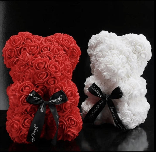 25cm Rose Bear with Gift Box - Everlasting Blooms Vic