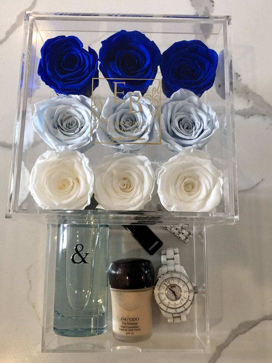 9 Rose Acrylic Crystal Box Blue Ombre - Everlasting Blooms Vic