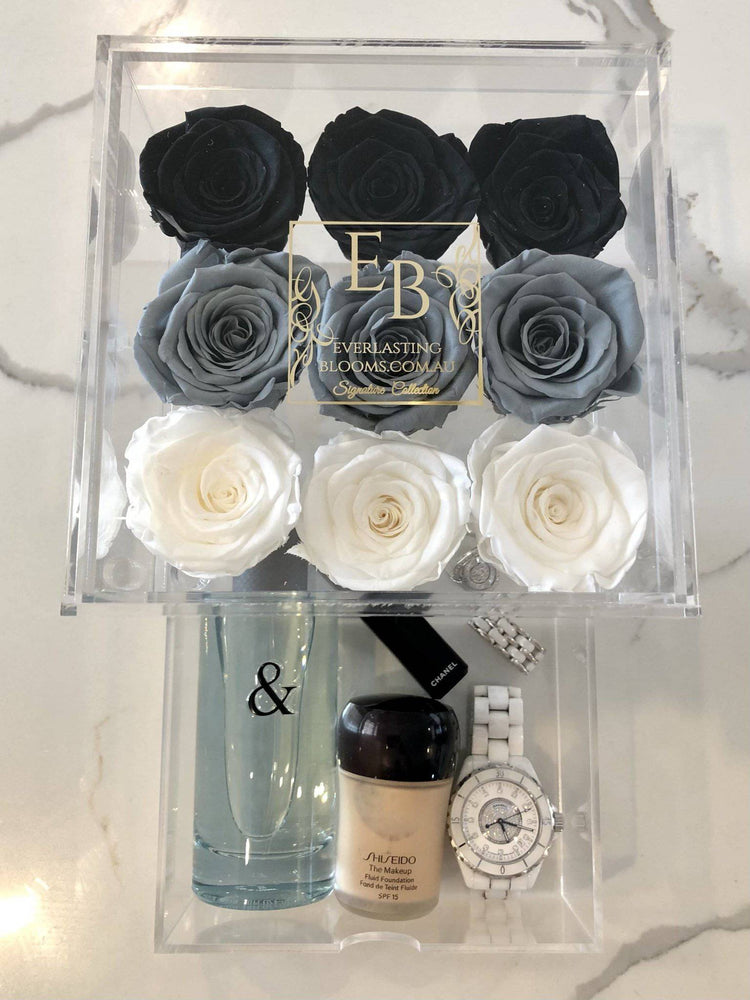 9 Rose Acrylic Crystal Box Noir Ombre - Everlasting Blooms Vic