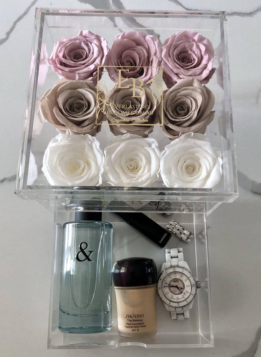 9 Rose Acrylic Crystal Box Nude Ombre - Everlasting Blooms Vic