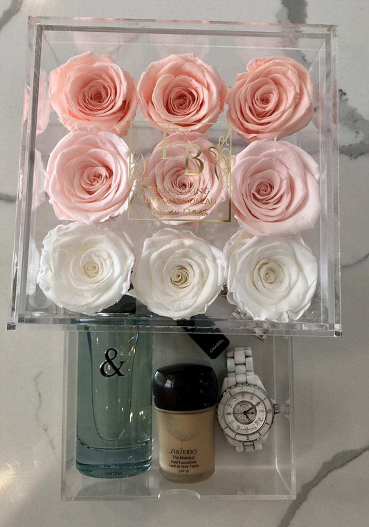 9 Rose Acrylic Crystal Box Peach Ombre - Everlasting Blooms Vic