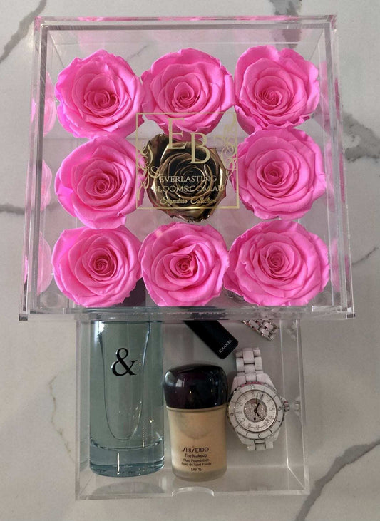 9 Rose Acrylic Crystal Box Pink II - Everlasting Blooms Vic